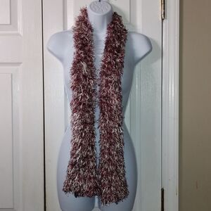 Maroon  and white super soft fuzzy  scarf